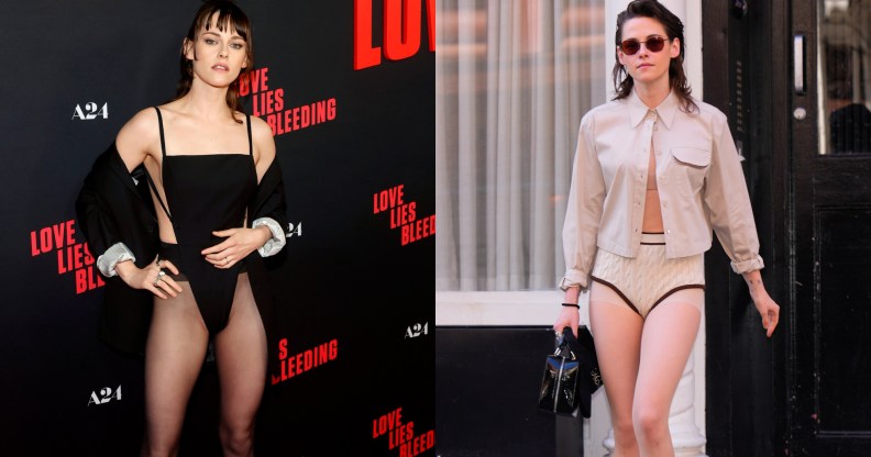Two images of Kristen Stewart pantless