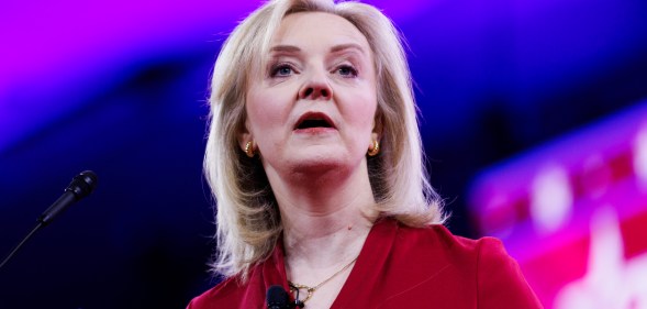 UK politician and former Prime Minister Liz Truss is speaking at CPAC 2024 at the Gaylord Hotel and Convention Center in National Harbor, Maryland, on February 22, 2024.