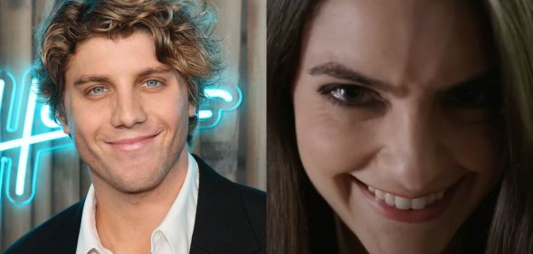 Lukas Gage (left) and a still from Smile (right)