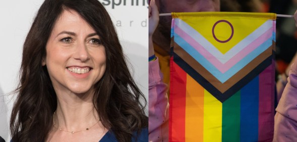 MacKenzie Scott and a LGBTQ+ Progress Pride flag