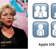 The composite image shows Kellie-Jay Keen on the left and the new 17.4 family emojis on the right