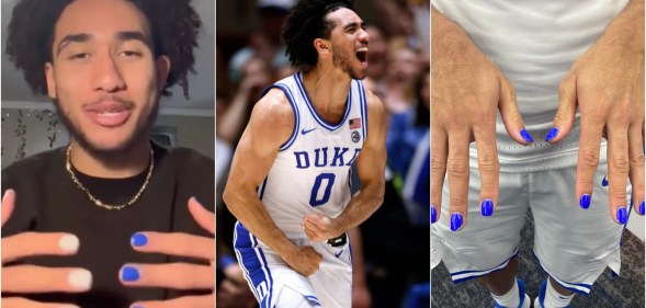 Composite image shows McCain talking to camera and showing off his painted nails, McCain on court during a match, and another close up of just McCain's nails