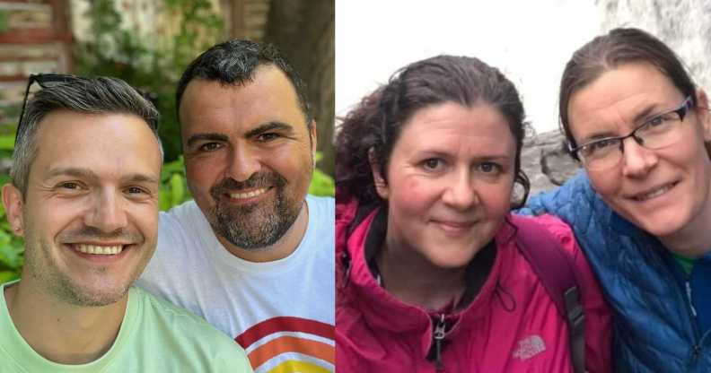 Josh and Martin Michaux-Trask, who adopted their son in 2020, and Joanna and Emma Johnstone who have been foster carers since January 2023.