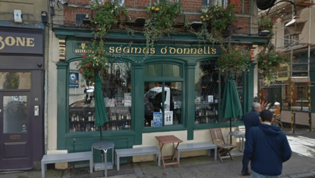 The exterior of the Irish Bar, Seamus O'Donnells - the alleged attack took place outside
