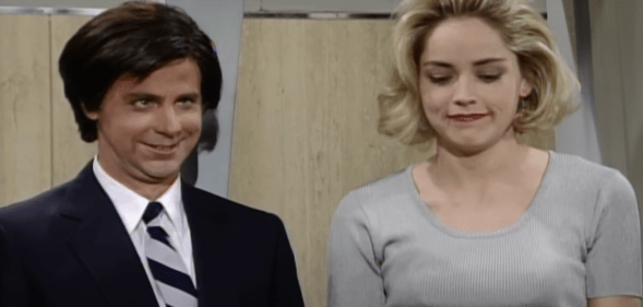 Sharon Stone and Dana Carvey in Saturday Night Live's (SNL) 1992 Aiport Security Sketch