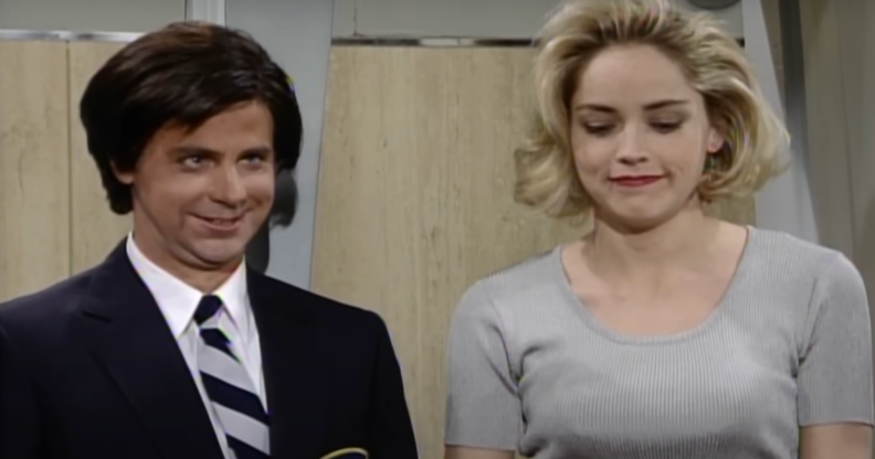 Sharon Stone and Dana Carvey in Saturday Night Live's (SNL) 1992 Aiport Security Sketch