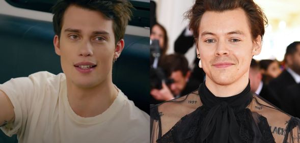 Nicholas Galitzine in the Idea of You trailer (left) and Harry Styles (right).