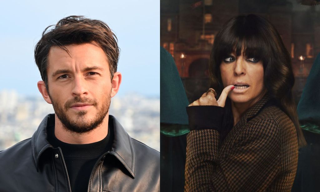 Jonathan Bailey (LEFT) and Claudia Winkleman in a promo shot for The Traitors (RIGHT)