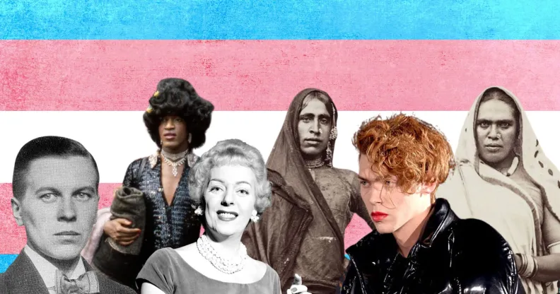 This is a collage type image of notable trans figures throughout history.