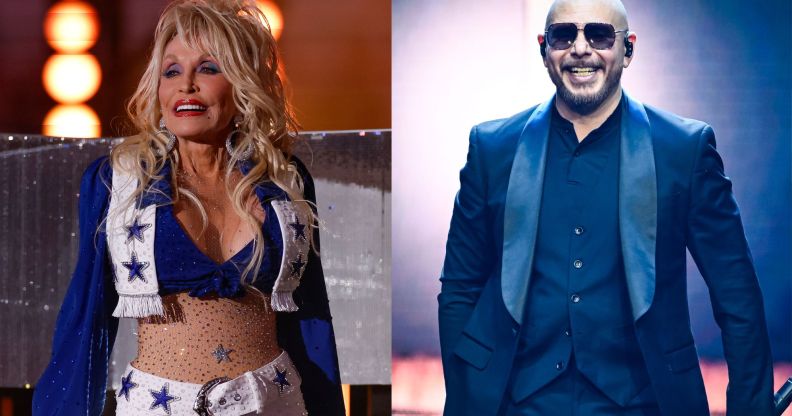 Dolly Parton (left) and Pitbull (right)