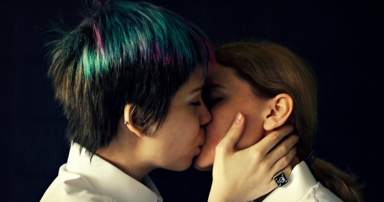 two women kissing