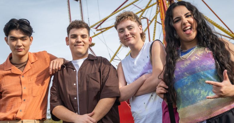Characters Tao Xu, Isaac Henderson, Darcy Olsson, and Sahar Zahid in Hearstopper season three. (Netflix)