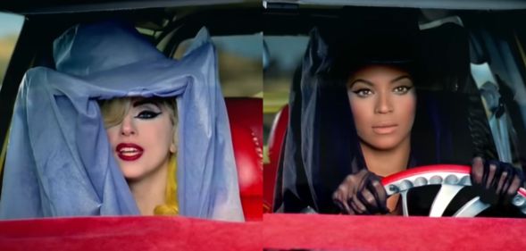 Lady Gaga and Beyoncé in the Telephone music video.