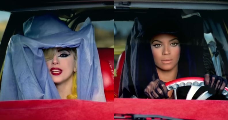 Lady Gaga and Beyoncé in the Telephone music video.