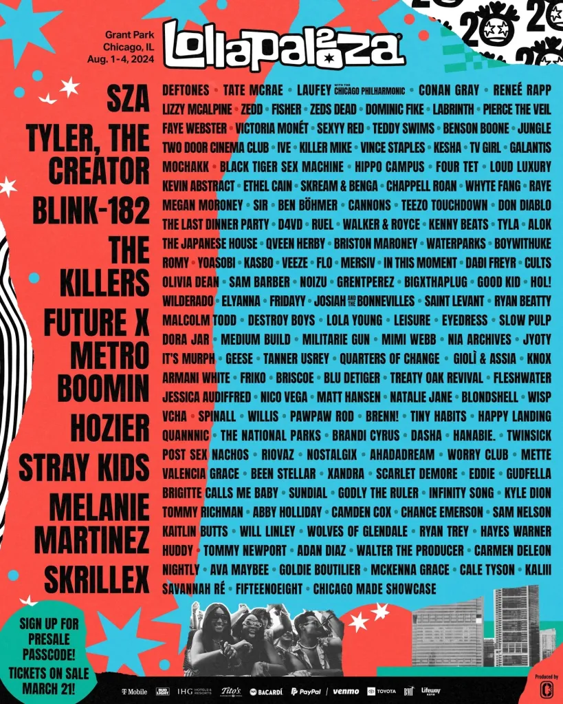 Lollapalooza 2024 lineup.