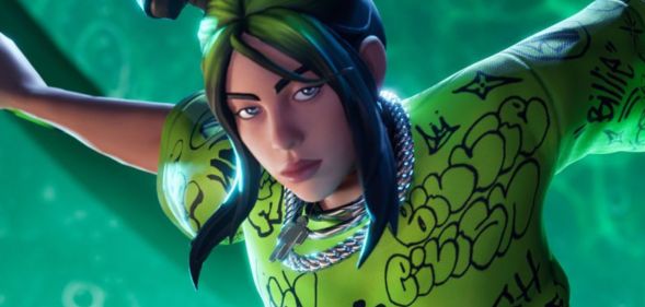A virtual screenshot of Billie Eilish's playable character in Fortnite.