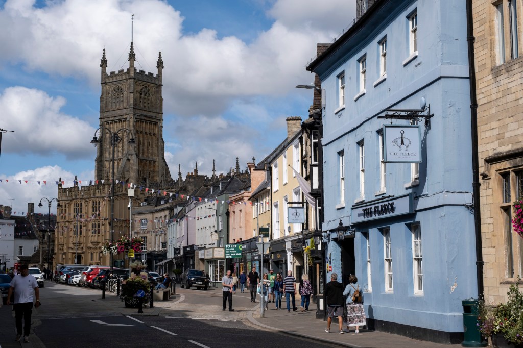 The Fleece pub along Dyer Street near Market Place on 13th September 2023 in Cirencester, United Kingdom. Cirencester is a market town in Gloucestershire. It is the eighth largest settlement in Gloucestershire and the largest town within the Cotswolds. Most of the buildings and homes in the town are made from the distinctive honey coloured Cotswold Stone. (photo by Mike Kemp/In Pictures via Getty Images)