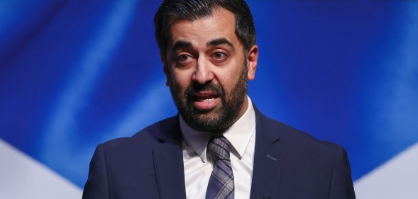 PERTH, SCOTLAND - MARCH 16: First Minister Humza Yousaf speaks at the SNP Campaign Council on March 16, 2024 in Perth, Scotland. The event at Perth Concert Hall seen delegates and members from across Scotland gather to discuss policies and the upcoming general election. (Photo by Jeff J Mitchell/Getty Images)