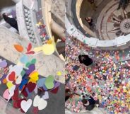 Thousands of paper and fabric hearts thrown on Idaho's state Capitol floor.