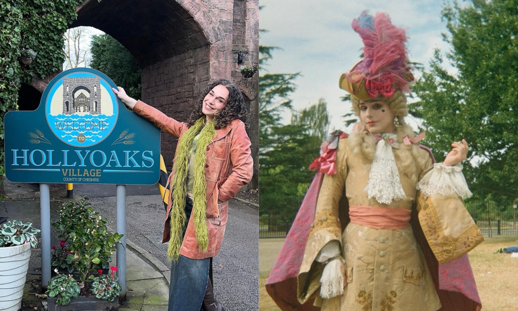 Iz Hesketh posing with Hollyoaks sign and in costume for Renegade Nell.