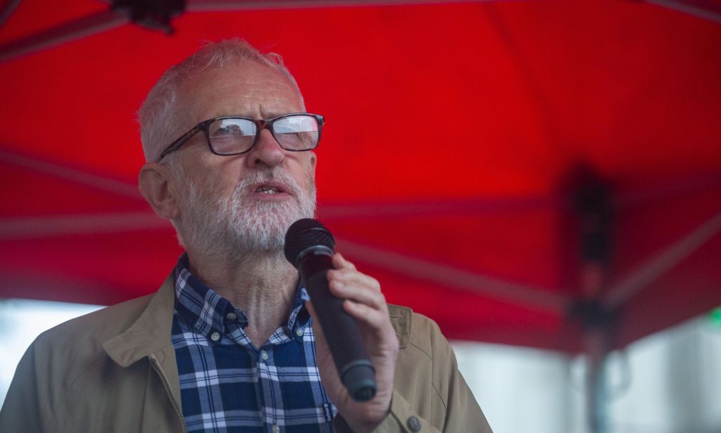 Jeremy Corbyn speaks during a union rally. 