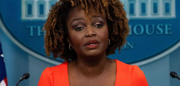 Karine Jean-PIerre speaking at a White House press conference.