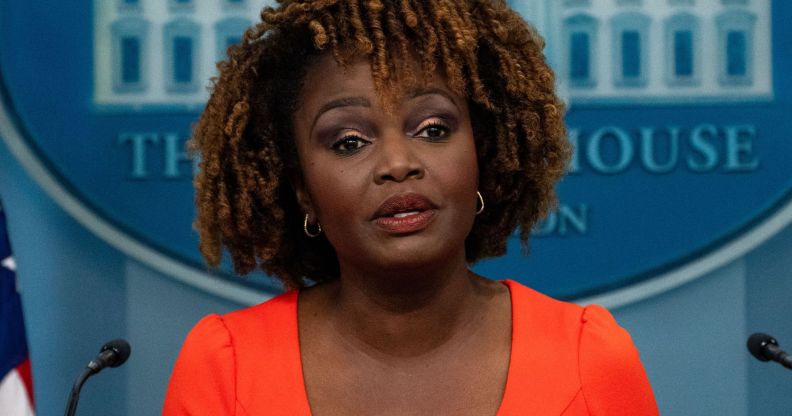 Karine Jean-PIerre speaking at a White House press conference.