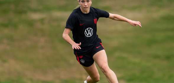 CARSON, CA - FEBRUARY 18: Korbin Albert of the United States dribbles during USWNT Training at Dignity Health Sports Park on February 18, 2024 in Carson, California. (Photo by Brad Smith/ISI Photos/USSF/Getty Images for USSF)