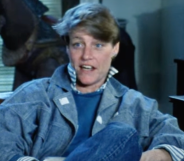 A lesbian woman in a denim jacket in 1980s archive footage