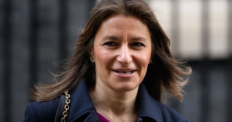 UK culture secretary Lucy Frazer smiling as she walks by Number 10 Downing Street.