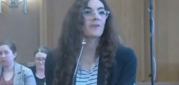 Trans athlete, Maelle Jacques, during her testimony.