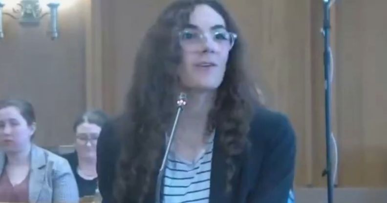 Trans athlete, Maelle Jacques, during her testimony.