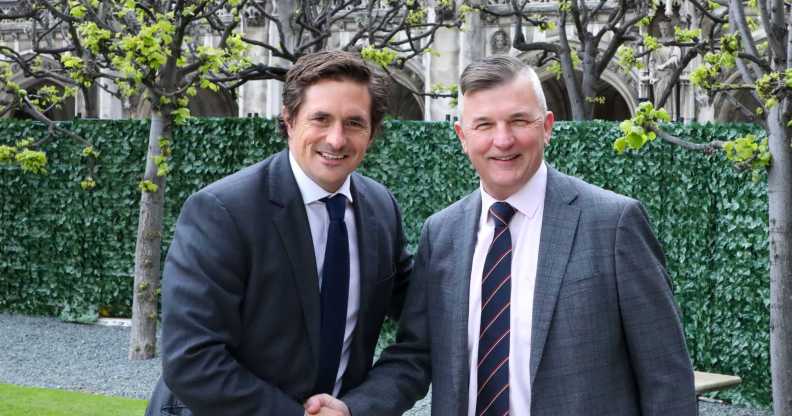 Minister for veterans affairs, Johnny Mercer with chair of Fighting With Pride Craig Jones.