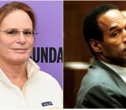 Composite image showing Zoey Tur on the left in a white top and glasses, and OJ Simpson at his famous murder trial on the right.