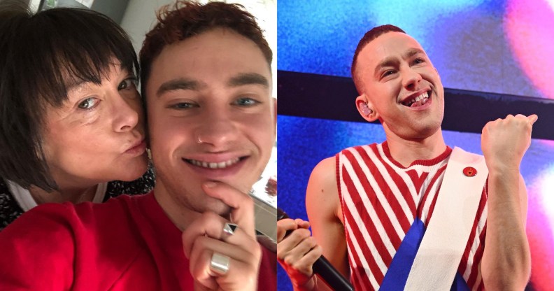 Olly Alexander and his mum kissing his cheek. Another image of him onstage during the London Eurovision Party.