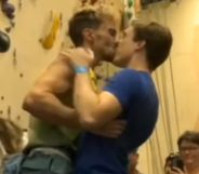 Campbell Harrison kissing his partner after qualifying for the Paris 2024 Olympic Games.