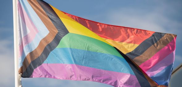 LGBTQ+ Progress Pride Flag including the stripes of the bisexual flag