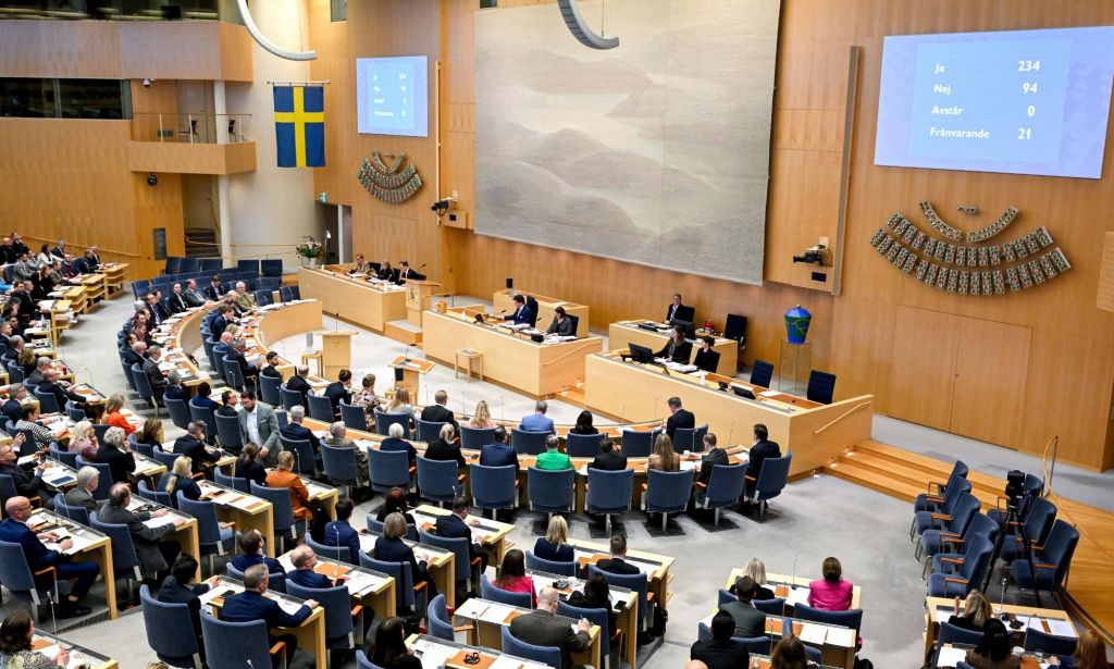 Swedish parliament during a legislative session.