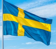 Swedish nation flag in sunlight