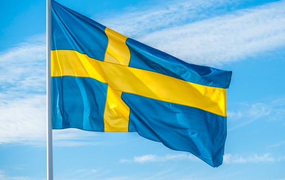 Swedish nation flag in sunlight