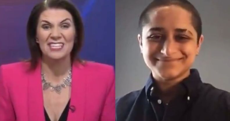 TalkTV host Julia Hartley-Brewer (left) and non-binary journalist Shivani Dave (right)