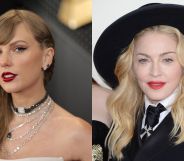 Taylor Swift at the Grammy Awards in 2024 and Madonna at the Grammy Awards in 2014.