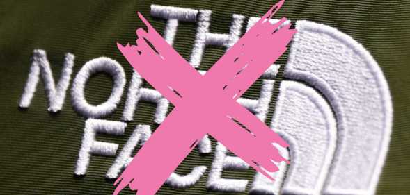The North Face logo with a pink X over it