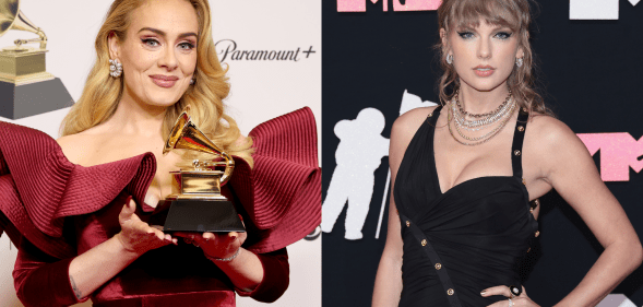 Taylor Swift (right) couldn't quite beat Adele's record. (Getty)