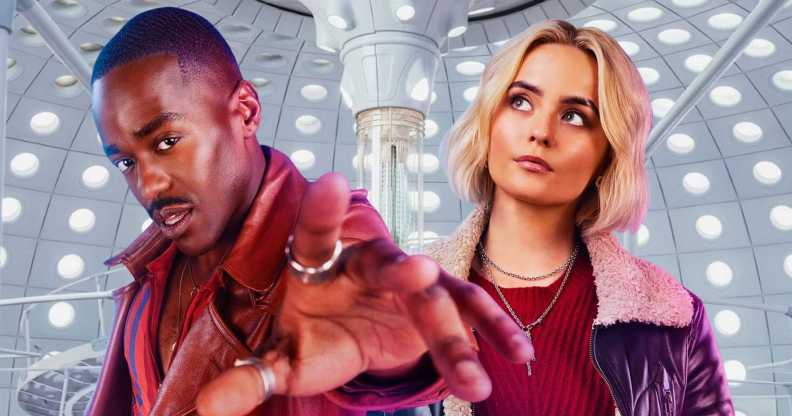 Ncuti Gatwa and Millie Gibson as Doctor Who and Ruby Sunday in the interior of the TARDIS