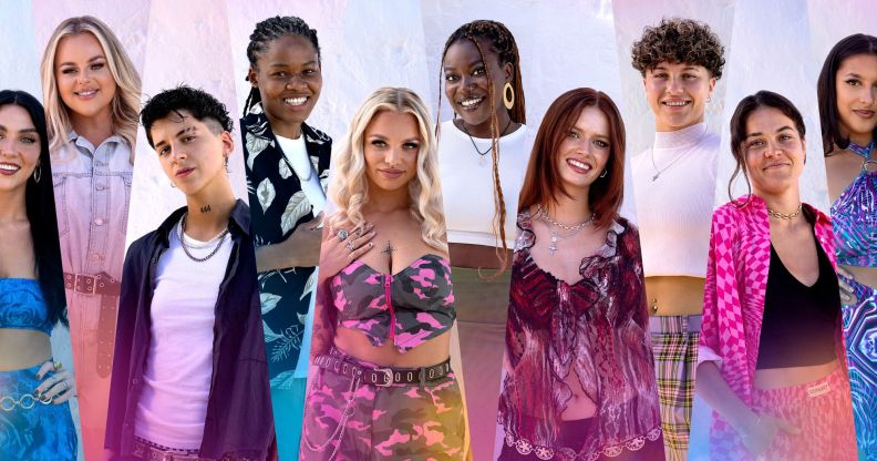 A collage featuring the cast of new lesbian dating show i kissed a girl.