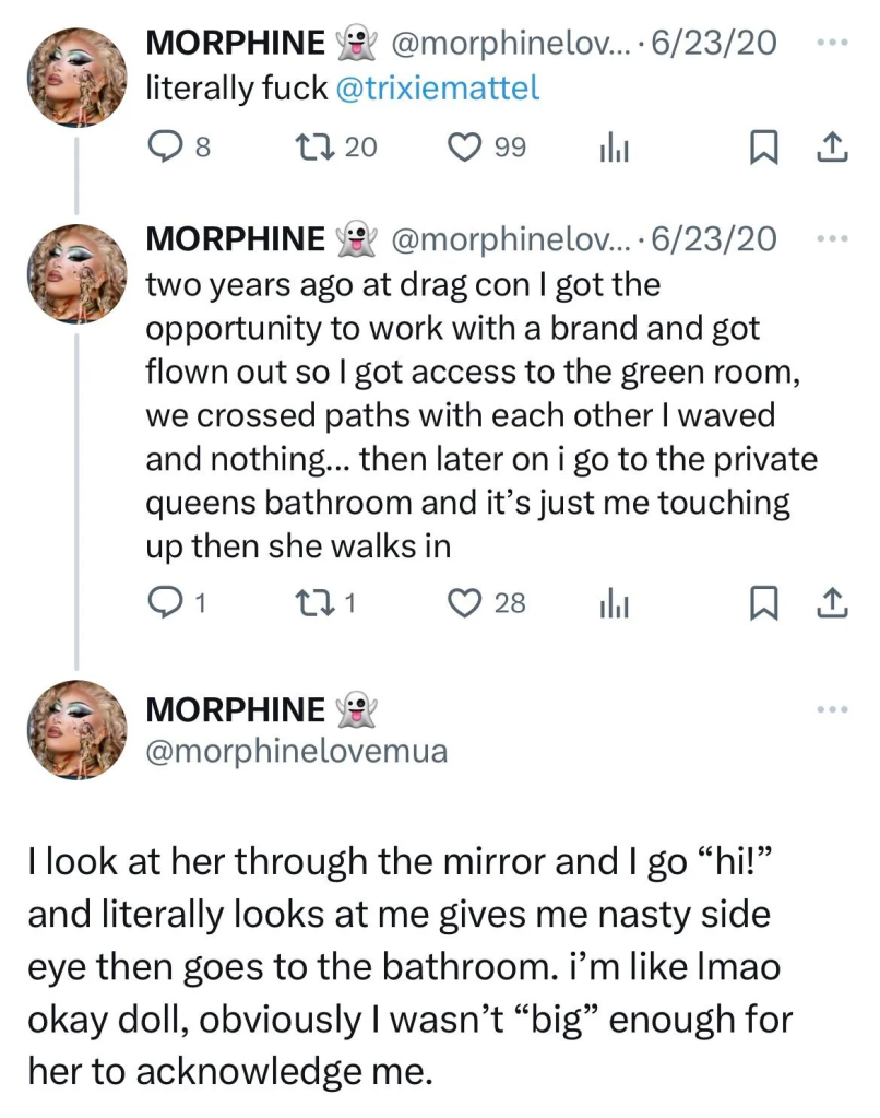 Morphine Love Dion's twitter posts about Trixie Mattel 