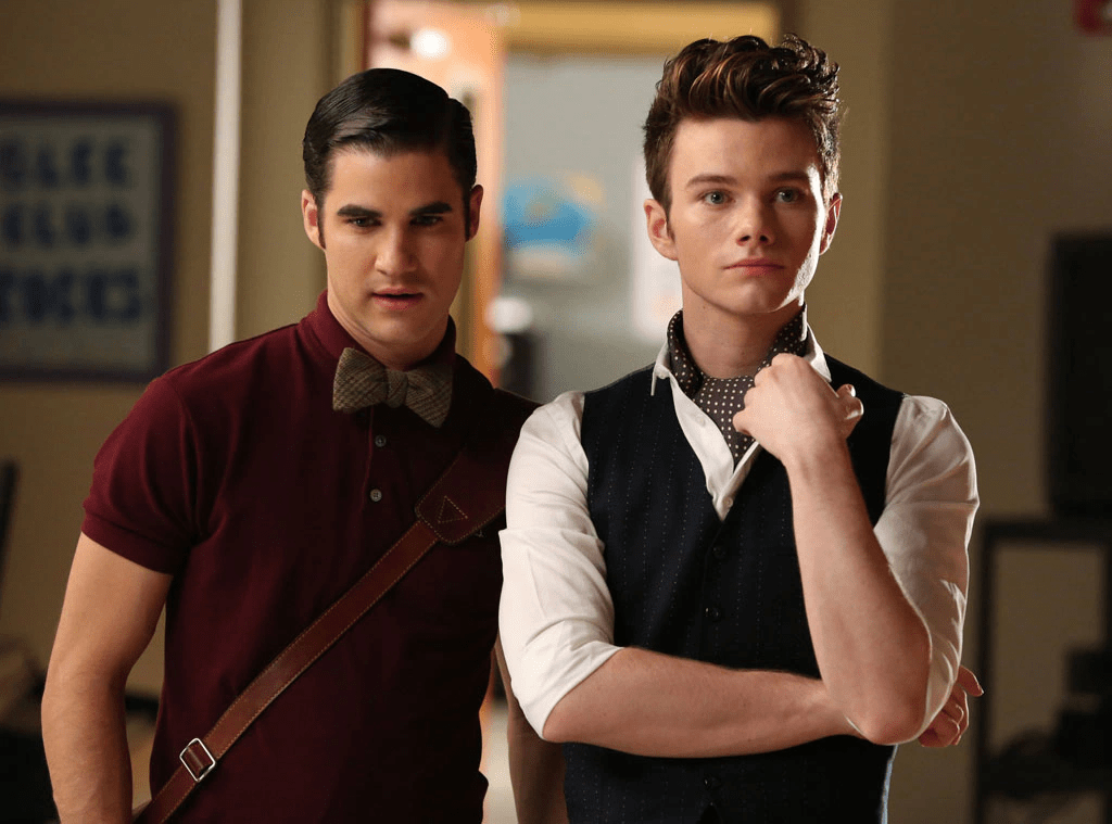 Darren Criss (L) and Chris Colfer (R) as Blaine Anderson and Kurt Hummel on Glee