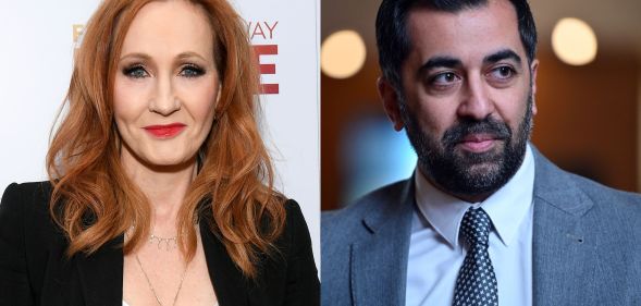 side by side images of JK Rowling and Humza Yousaf