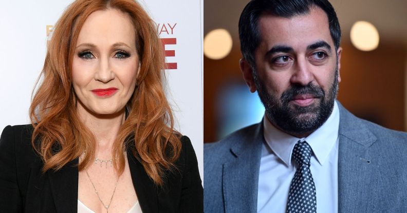 side by side images of JK Rowling and Humza Yousaf
